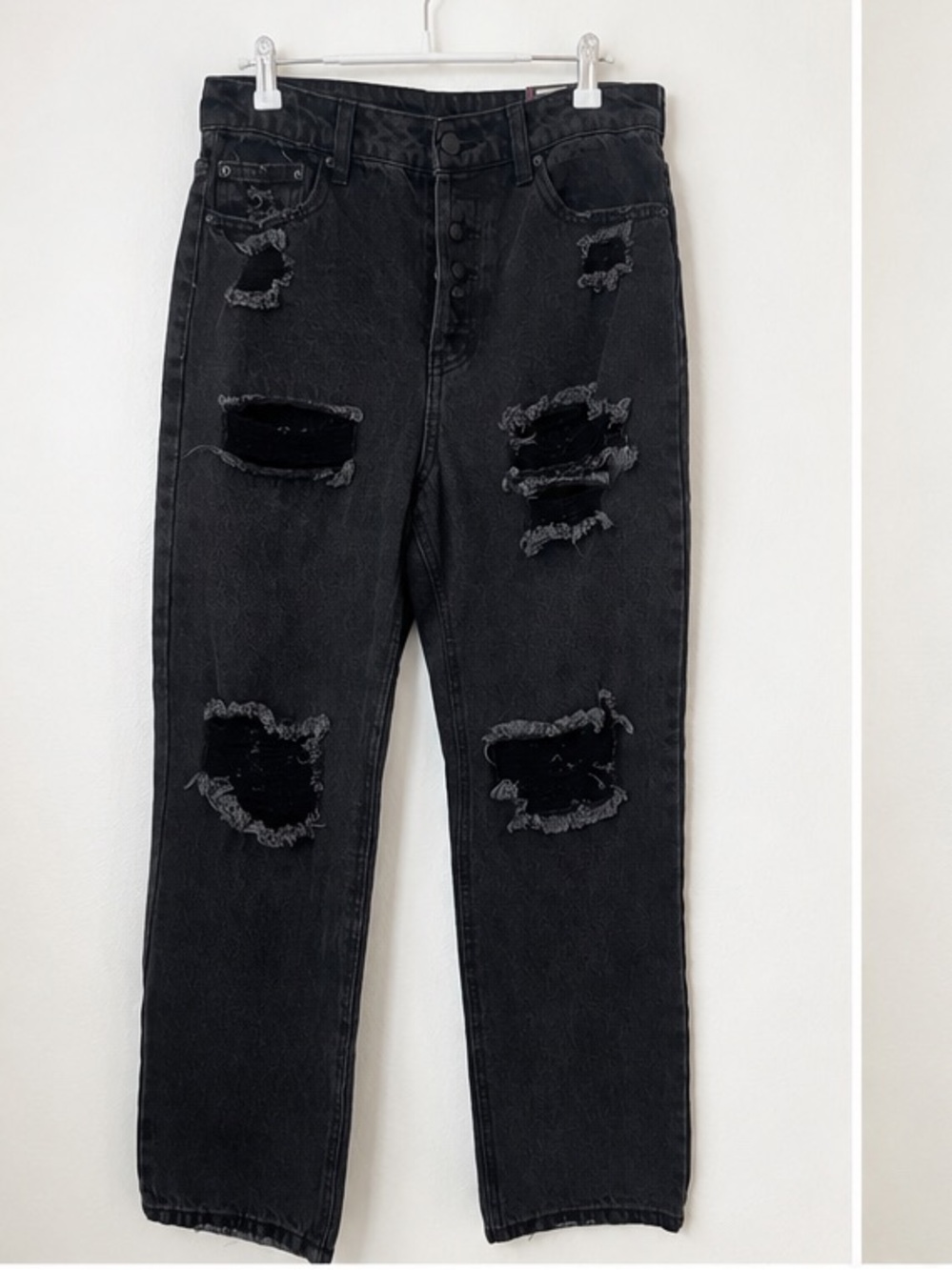 No Boundaries Black Distressed Straight Leg Jeans Size 5 Y2K Grunge